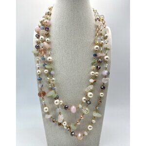 New CAROLEE Spring Necklace Faux Pearl Faceted Crystal Stones 72”